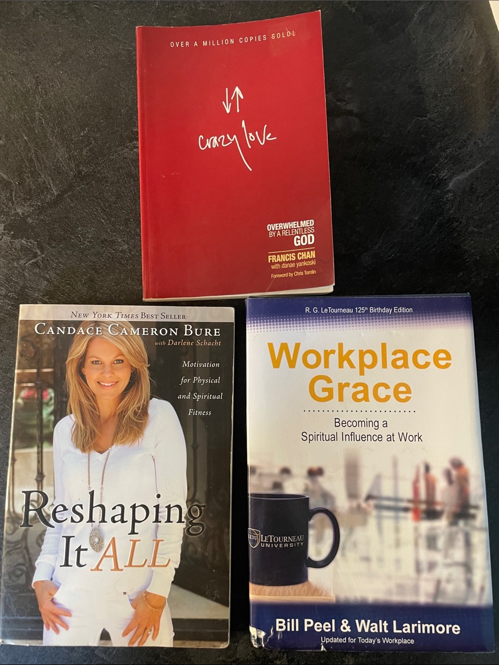 3 books- Crazy love, Workplace grace, Reshaping it all
